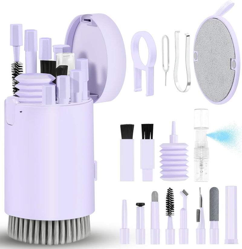 walrfid Laptop Phone Screen Cleaner Kit, Computer Keyboard Brush Cleaning Spray for iPhone AirPods Macbook iPad, 20-in-1 Electronic Device Clean Tool For Camera PC Monitor Earbud TV Tablet Car Screens- Purple - Image 1